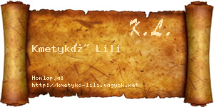 Kmetykó Lili névjegykártya
